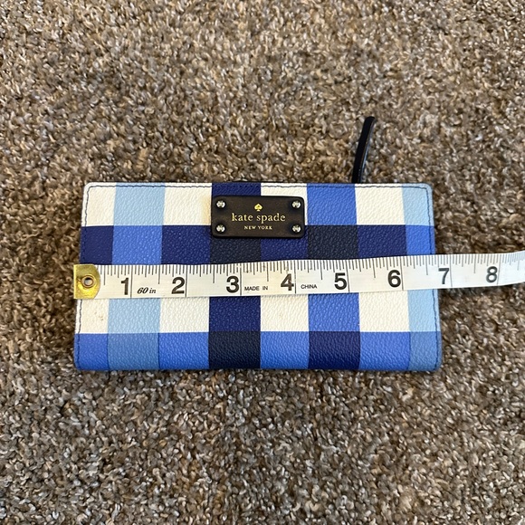 Kate spade Hyde blue shades & white checkered wallet snap close multi card slots - Picture 4 of 7